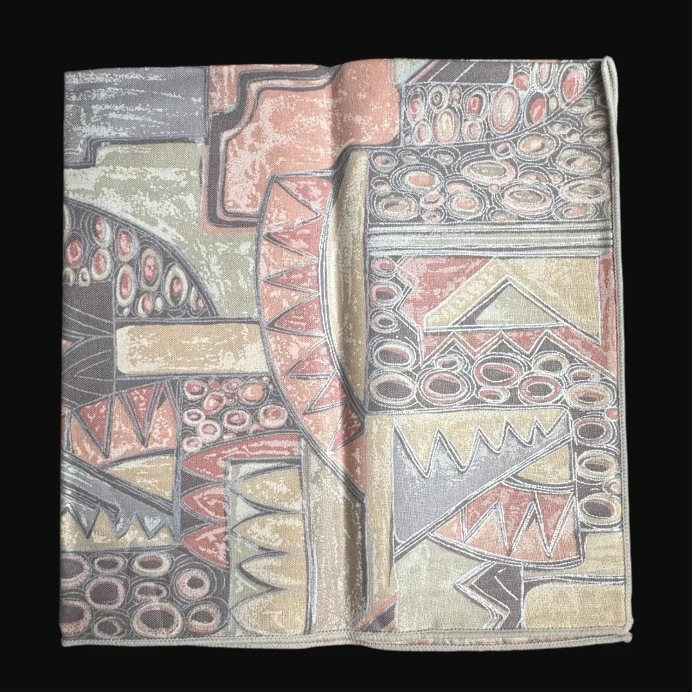 Vintage Sunweave Cotton Napkins Set of 6 Abstract Geometric Metallic Silver Pink